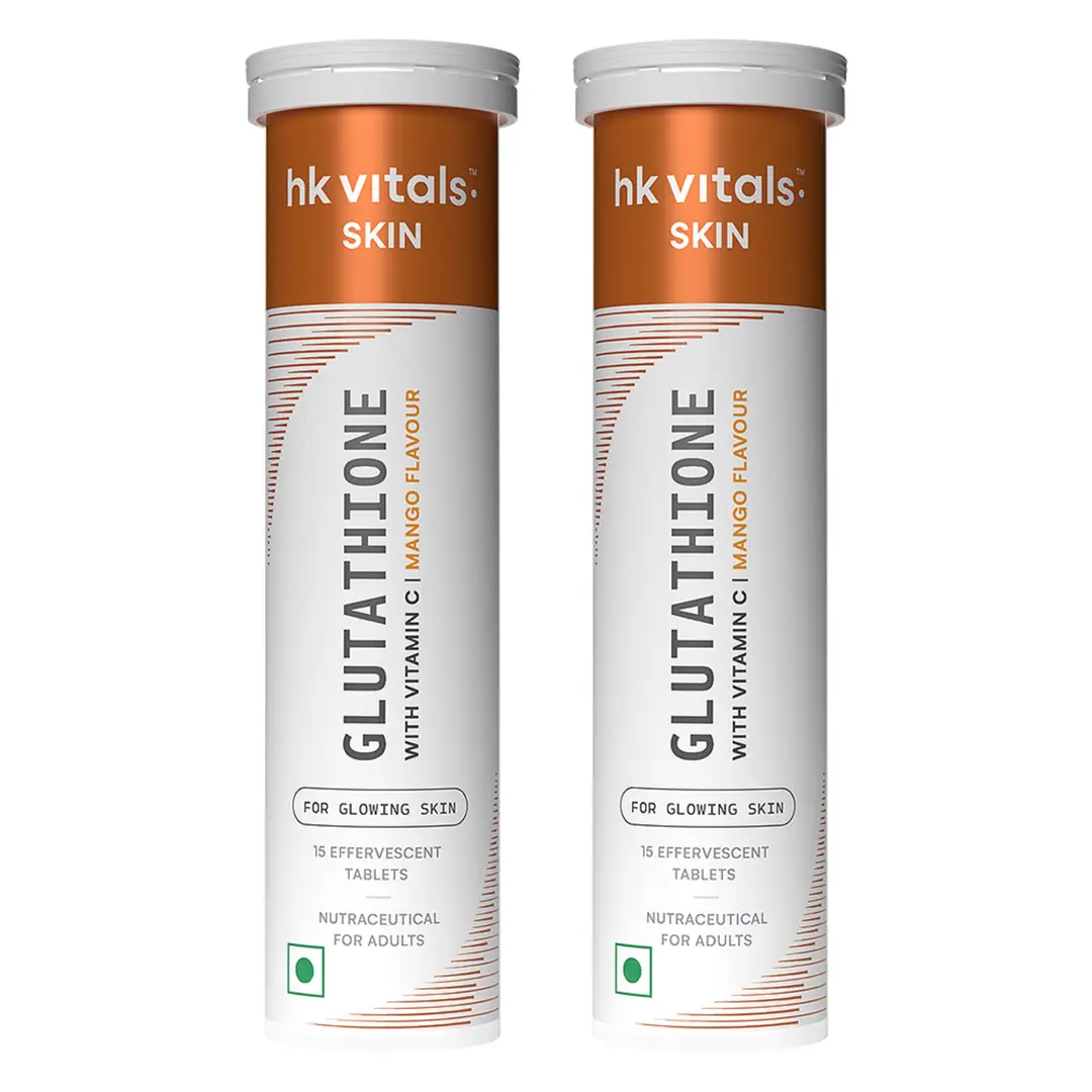 hk vitals Glutathione (Lemon, 15 Effervescent Tablets) | L-Glutathione Tablets with Vitamin C & E | For Skin Glow & Hydration - Mango,30 Effervescent Tablets