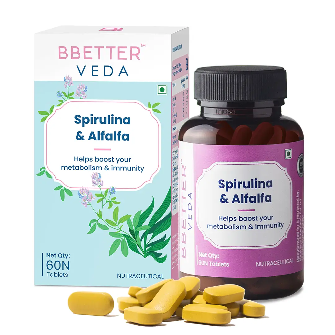 BBETTER VEDA Spirulina 1000mg per Serving | Immunity and Metabolism Boost - Pack of 1 (60 Tablets)