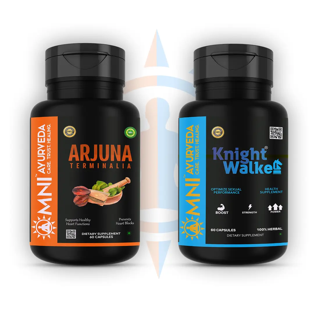 Omni Ayurveda - Arjuna Terminalia and Knight Walke Energy Booster Capsule - for Cholesterol Management - Combo Pack (120 Capsules)