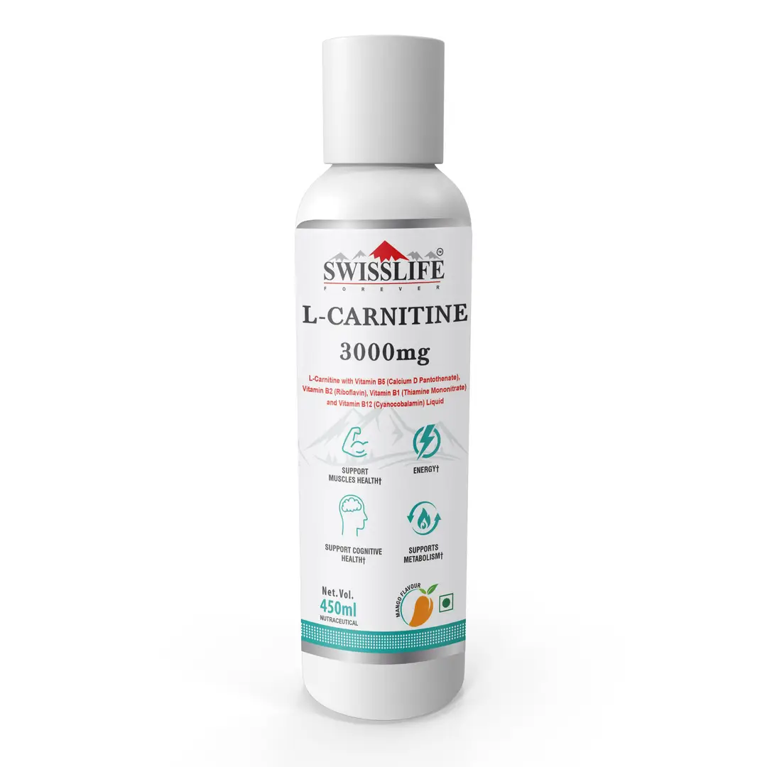 Swisslife Forver L-Carnitine Liquid | Stress Management | L-Carnitine with Vitamins B Complex may help in maintaining a healthy nervous system, promoting stress management, helping you to stay focused and relaxed for Men and Women. - Mango, 450 ml