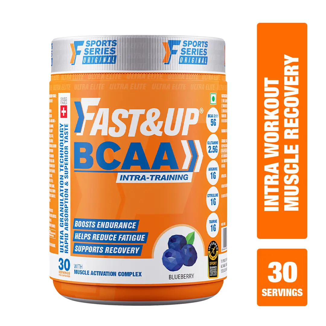 Fast&Up BCAA Advanced with Muscle Activators + Electrolytes for Muscle Recovery and Endurance - Blueberry,450 gm