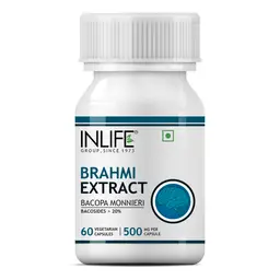 INLIFE - Brahmi/Bacopa Monnieri Extract (Bacosides > 25%) Tablet Supplement, 500 mg – 60 Vegetarian Capsules icon