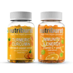 Nutriburst - Heart & Digestion Health With Turmeric Curcumin And Black Pepper Extract 60 Gummies + Nutriburst - Immunity Booster With Vitamin C, Zinc And Amla Extract | 60 Sugar Free Gummies icon