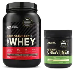Optimum Nutrition (ON) Gold Standard 100% Whey Protein Powder and Creatine Monohydrate Powder - (Double Rich Chocolate,2 lb) and Unflavoured (100 gm)