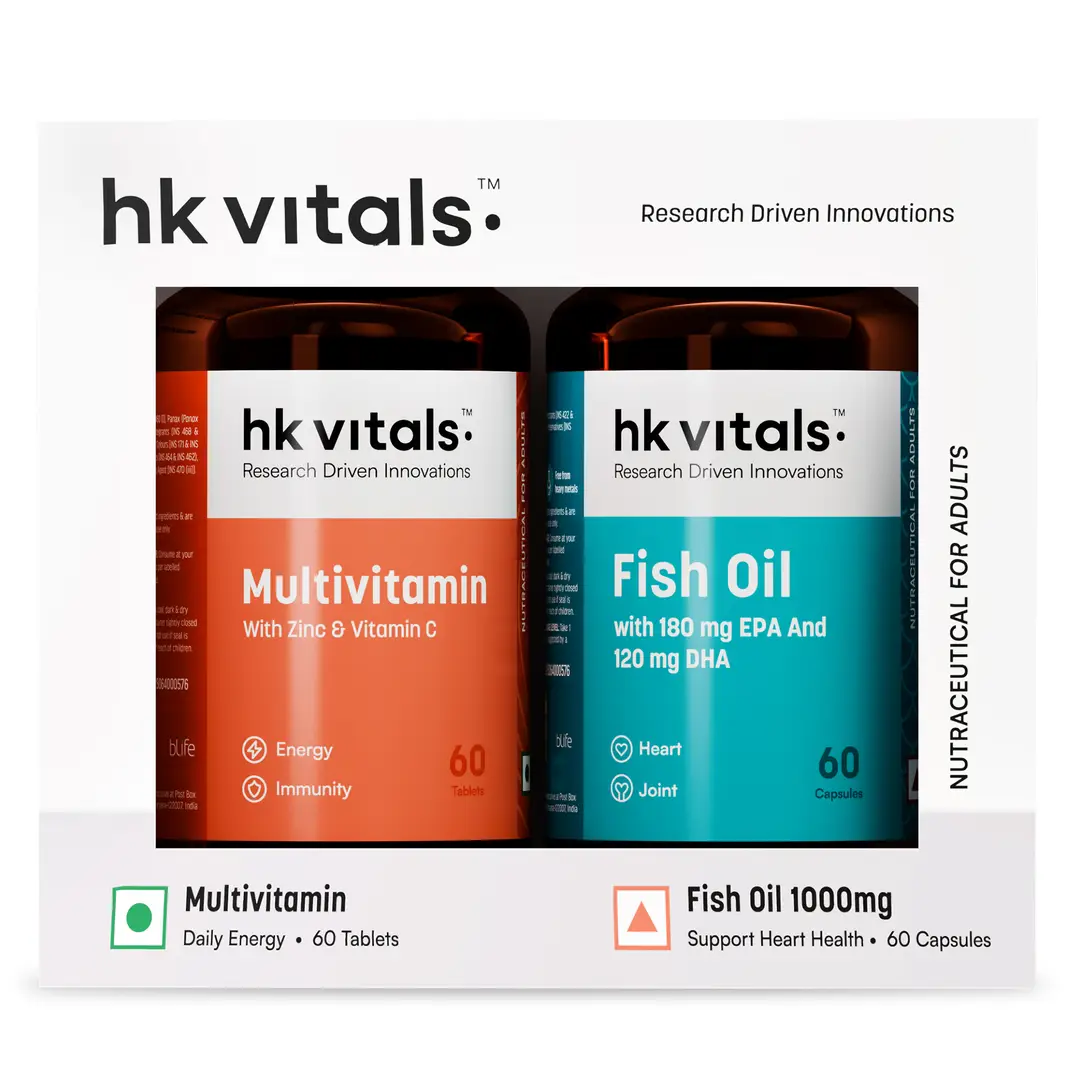 HealthKart - HK Vitals Multivitamin and Fish Oil Combo for Women & Men, 60 Multivitamin Tablets & 60 Fish Oil Capsules - Pack of 1 (120 Tablets)