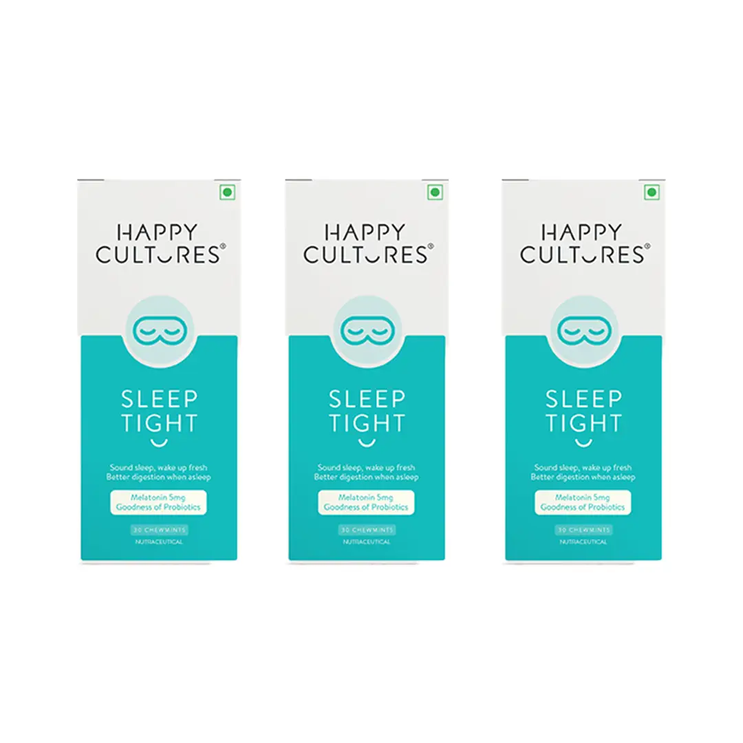 Happy Cultures Sleep Tight with Probiotic & Melatonin for Deeper Sleep & Wake up Refreshed - Pack of 3 (90 Tablets)