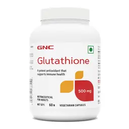 GNC Glutathione 500mg With Ascorbic acid | Clear & Radiant Complexion | Improves Skin Elasticity | Fades Dark Spots | Combats Ageing Signs | Formulated in USA | 500mg Per Serving | 60 Capsules icon
