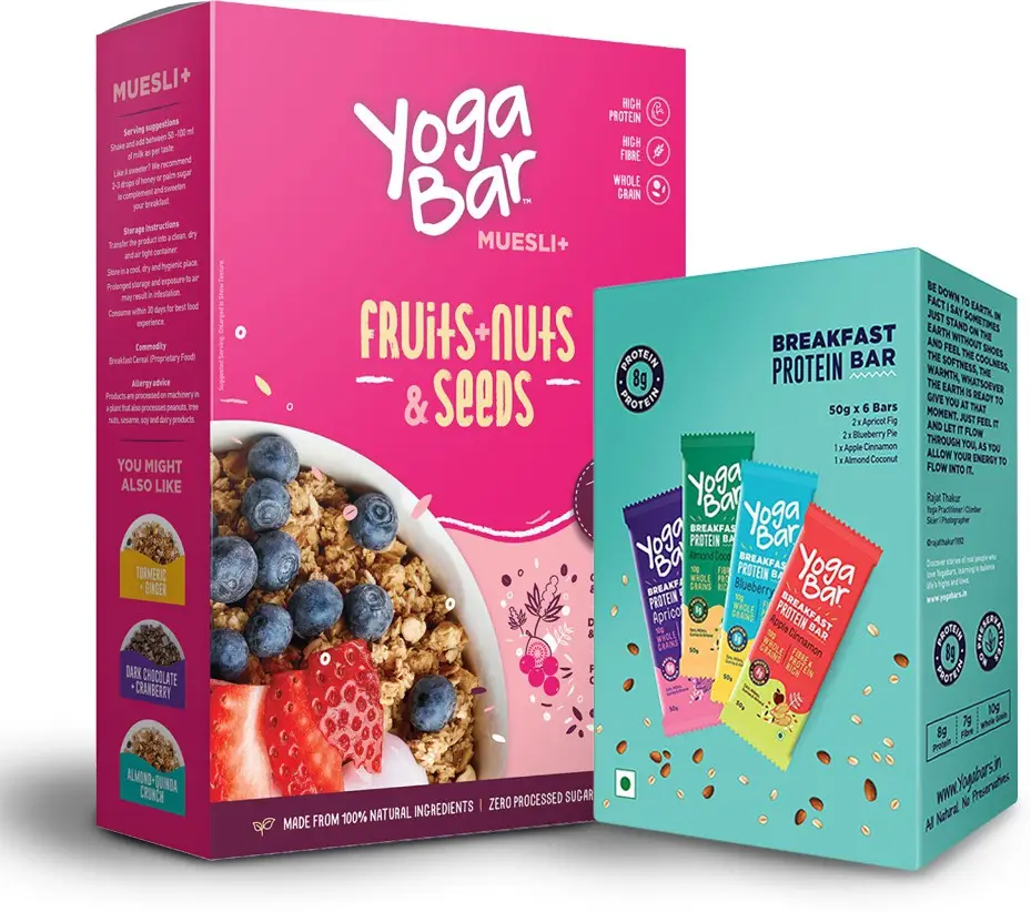 Yogabar - Fruits and Nuts Muesli - Breakfast Bars Variety Pack combo - Combo pack (Muesli + & Protein Bar )