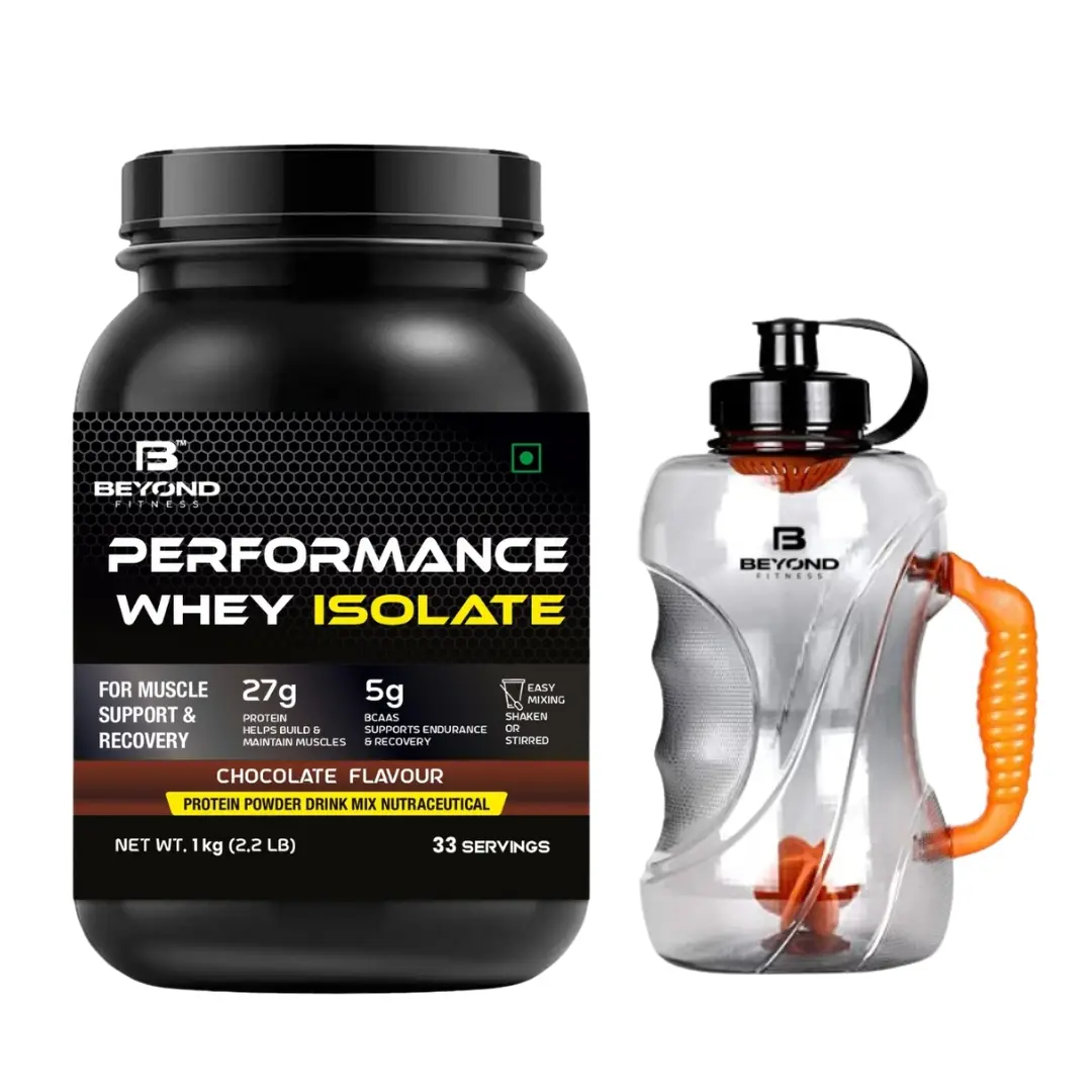 Beyond Fitness - Performance Whey Isolate Protein with 27g Protein per scoop with 1.5ltr Gallon Shaker - 1000 gm with Shaker