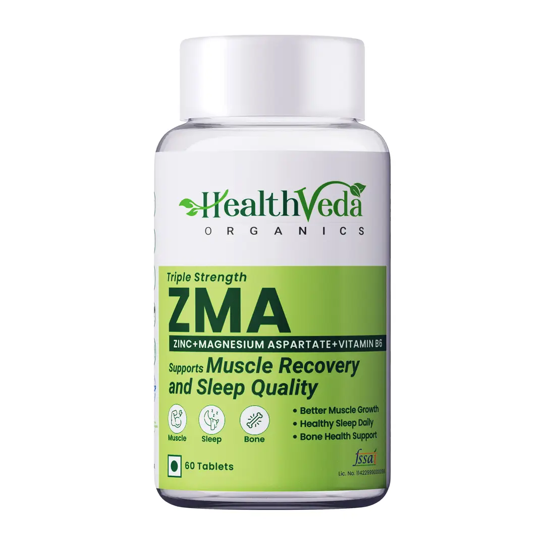 Health Veda Organics ZMA with Zinc, Magnesium Aspartate and Vitamin B6 for Supporting Muscle Recovery and Sleep Quality - Pack of 1 (60 Capsules)