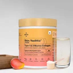 Setu Skin: Youthful Collagen Powder | Hydrolysed Marine Collagen Peptides with N-Acetylglucosamine, Vit C, Zinc and Biotin | Improves Skin Hydration, Elasticity & Texture - Peach Mango Flavour icon
