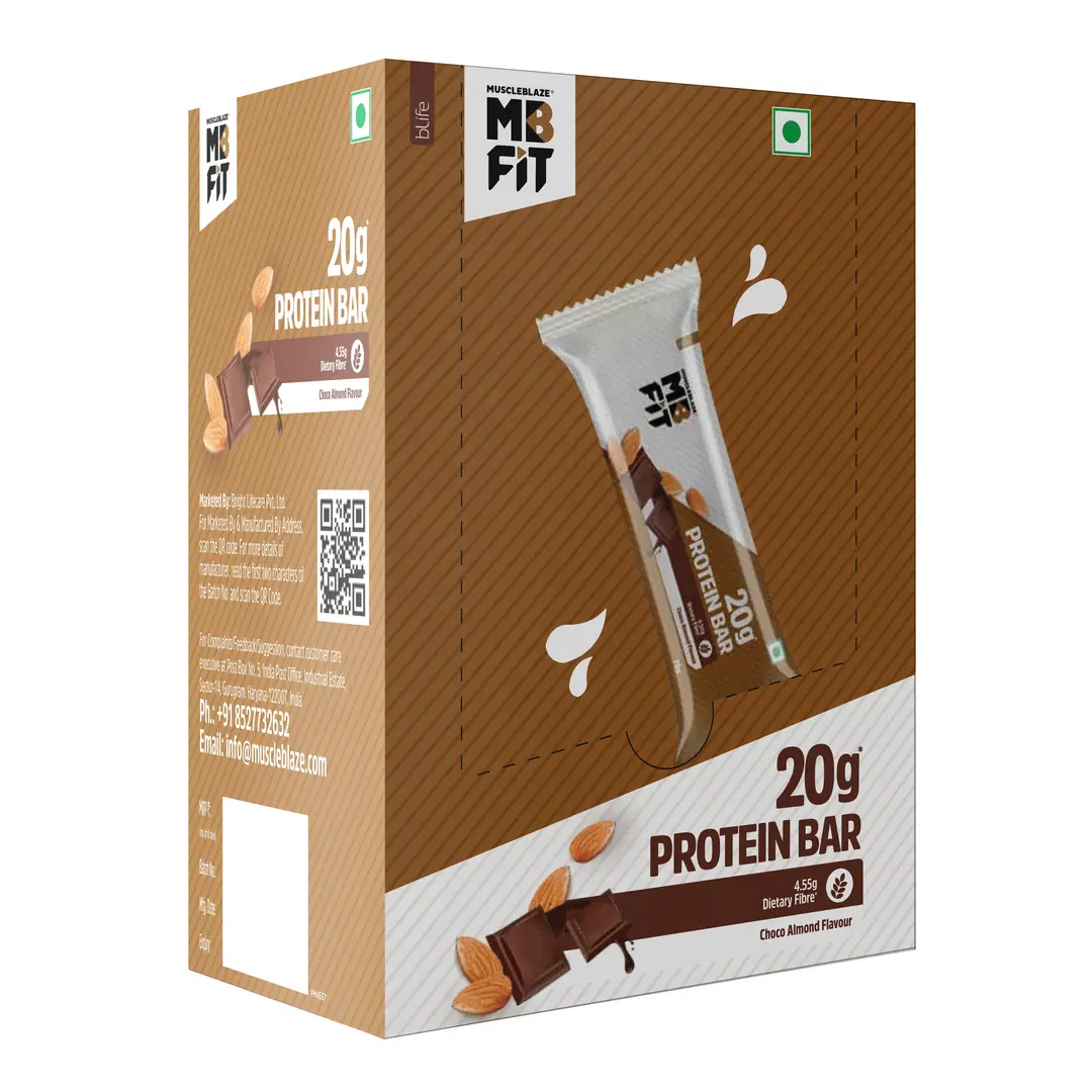 MuscleBlaze 20 g Protein Bar, Choco Almond with Protein Blend, Fibre for Energy & Fitness - Choco Almond (6 count)