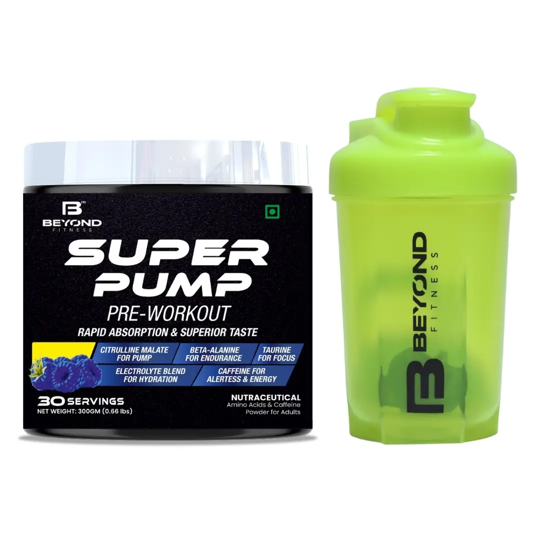 Beyond Fitness - Super Pump Pre Workout(Combo) - with Caffeine - for Energy, Focus and Endurance. - (Combo Pack) Pre Workout + 400ml Shaker