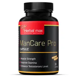 Herbal max - ManCare Pro - With Shilajit Ashwagandha, Vaidarikandra, Kaunch beej and Safed Musli Extract - Help to improve endurance and Testosterone levels For Men - 30 Capsules icon