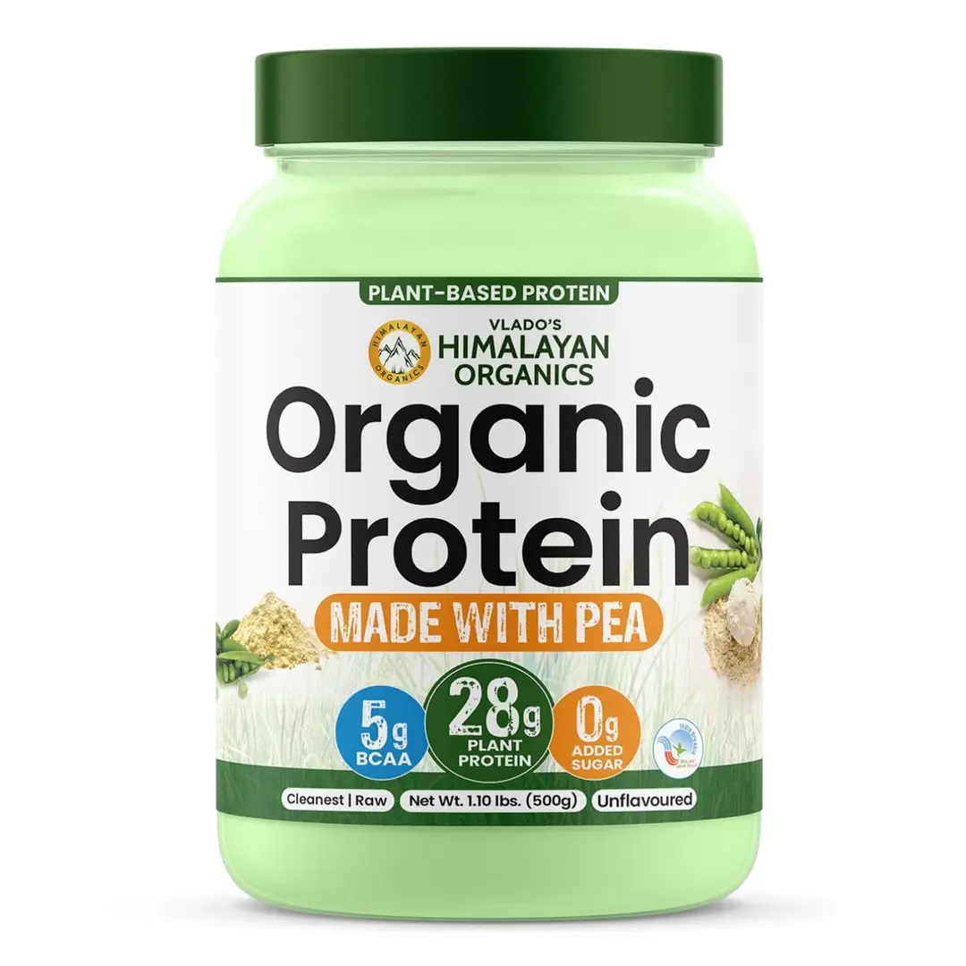 Vlado Himalayan Organics Organic protein Powder I Plant protein I 28G Protein , 5G BCAA I Made with 100% Organic Pea's I 100% Clean & Vegan ProteinI Organic Tab Tested I Fast Absorbing, No Bloating, Easy to Digest | Faster Muscle Recovery I - 500 gm