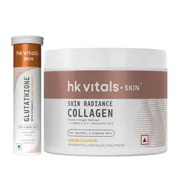 hk vitals Glutathione (Lemon, 15 Effervescent Tablets) with Skin Radiance Marine Collagen (Lemon, 100gm)
