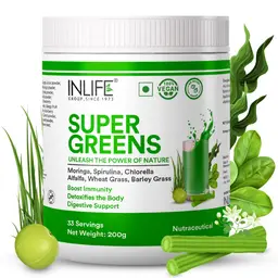 INLIFE Super Greens Powder Supplement with Moringa, Spirulina for Energy, Immune Support and Detox  icon
