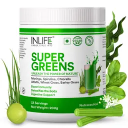 INLIFE Super Greens Powder Supplement with Moringa, Spirulina for Energy, Immune Support and Detox icon