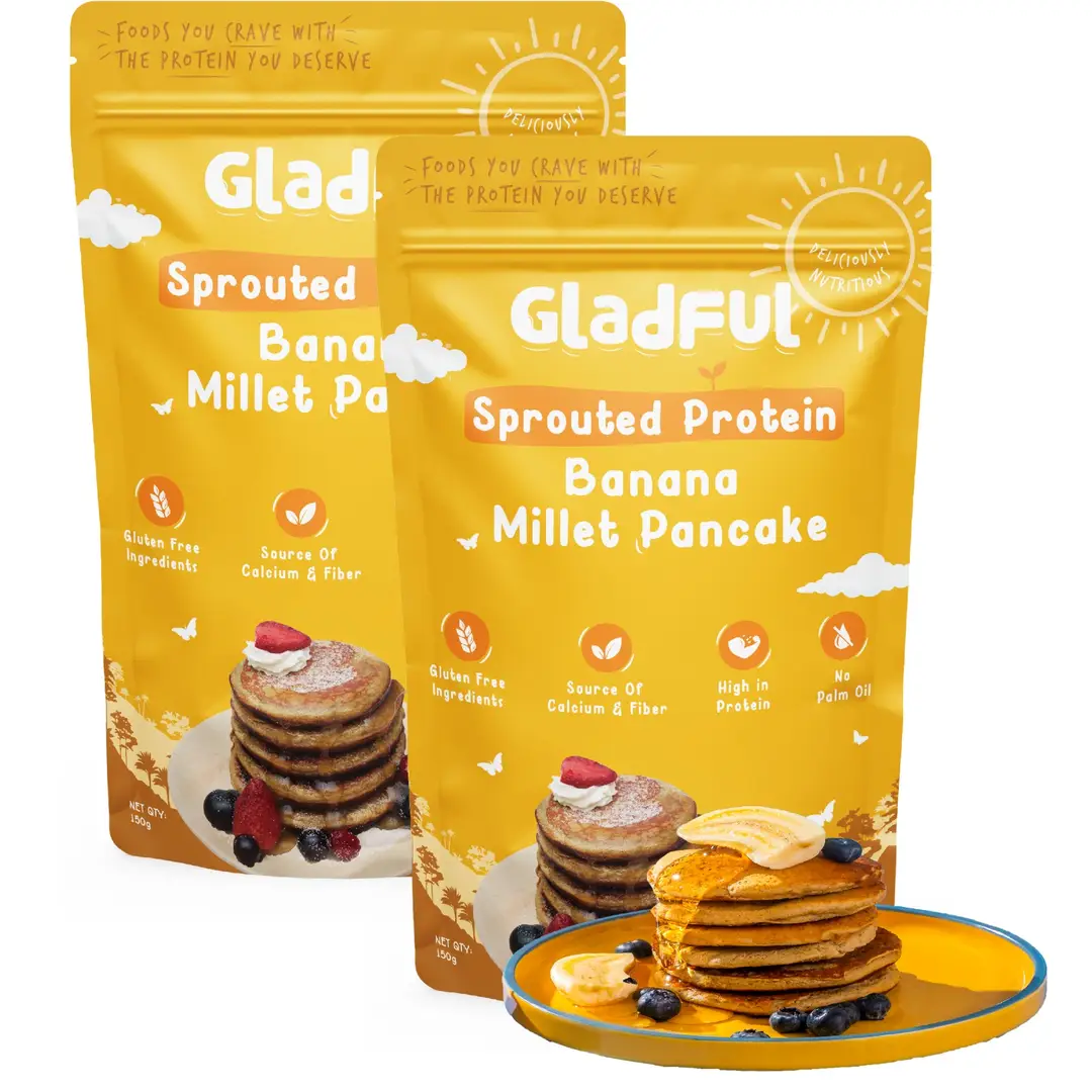 Gladful Sprouted Pancake Banana with Millet Lobia Masoor Protein for Kids and Families - Banana (300 gm)