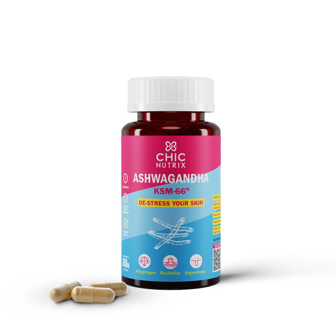 Chicnutrix Ashwagandha Ksm 66® with withanolides for Reducing Stress and Anxiety - Pack of 1 (60 Capsules)