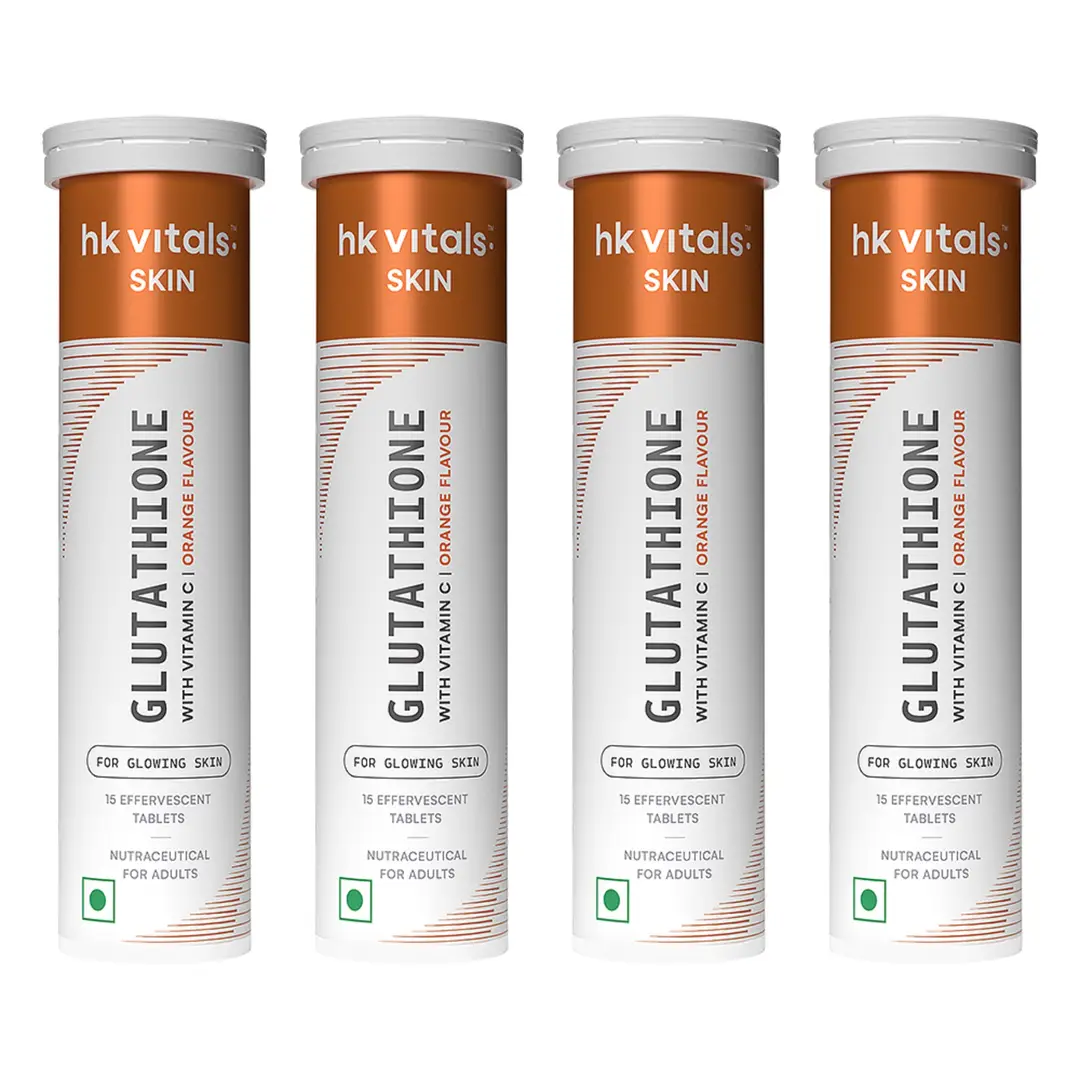 hk vitals Glutathione (Lemon, 15 Effervescent Tablets) | L-Glutathione Tablets with Vitamin C & E | For Skin Glow & Hydration - Orange,60 Effervescent Tablets