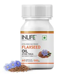 INLIFE - Flaxseed Oil Veg Omega 3 6 9 Supplement, Extra Virgin Cold Pressed 500 mg - 60 Vegetarian Capsules icon