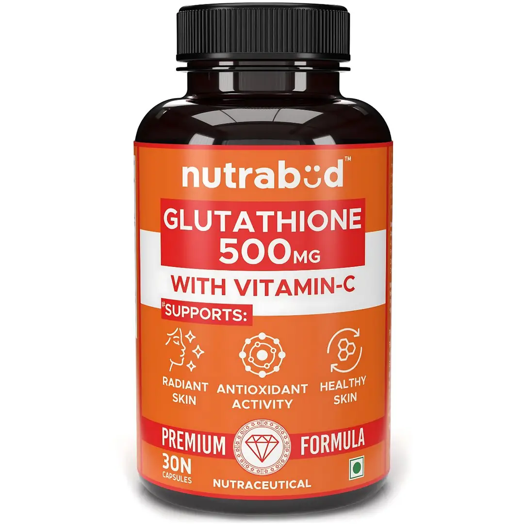 Nutrabud Glutathione 500mg with Vitamin-C for Glowing and Brightening Skin - Pack of 1 (30 Capsules)