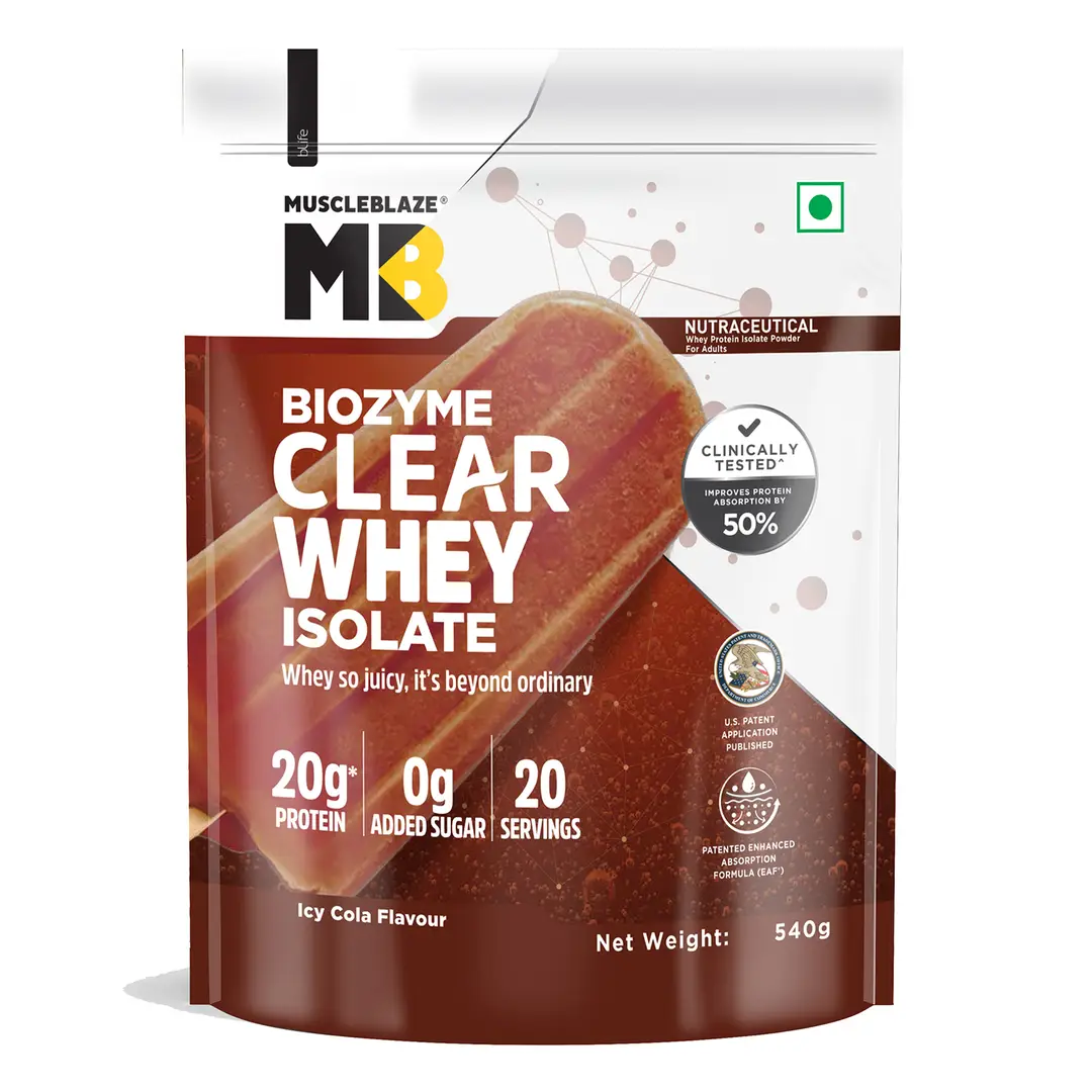 MuscleBlaze Biozyme Clear Whey Protein Isolate for Muscle Recovery and Rebuilding - Icy Cola,540 gm