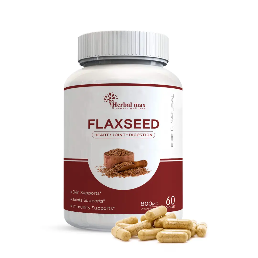 Herbal max - Flax Seed Extract -with Omega-3 Fatty Acid - for Heart Health and Digestion - Pack of 1 (60 Capsules)