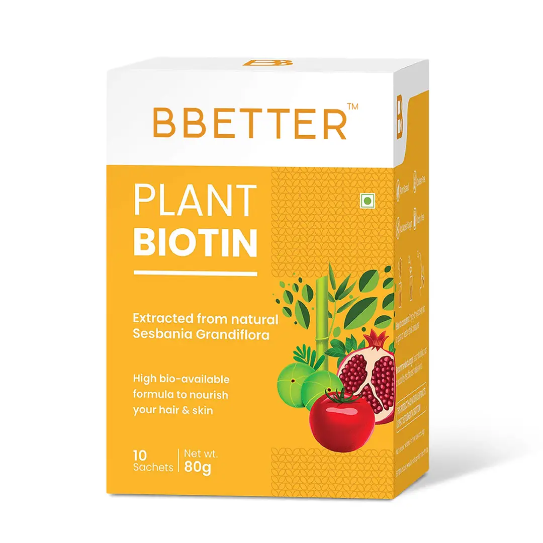 BBETTER Plant Biotin for Hair Growth, Strong Hair and Glowing Skin, Fights Nail Brittleness - Pack of 1 (10Sachet)