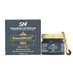 Steadfast Nutrition SteadShilajit Gold Ayurvedic with 24k Gold & 75% Fulvic Acid and High Potency Formula for Strength, Performance and Stamina