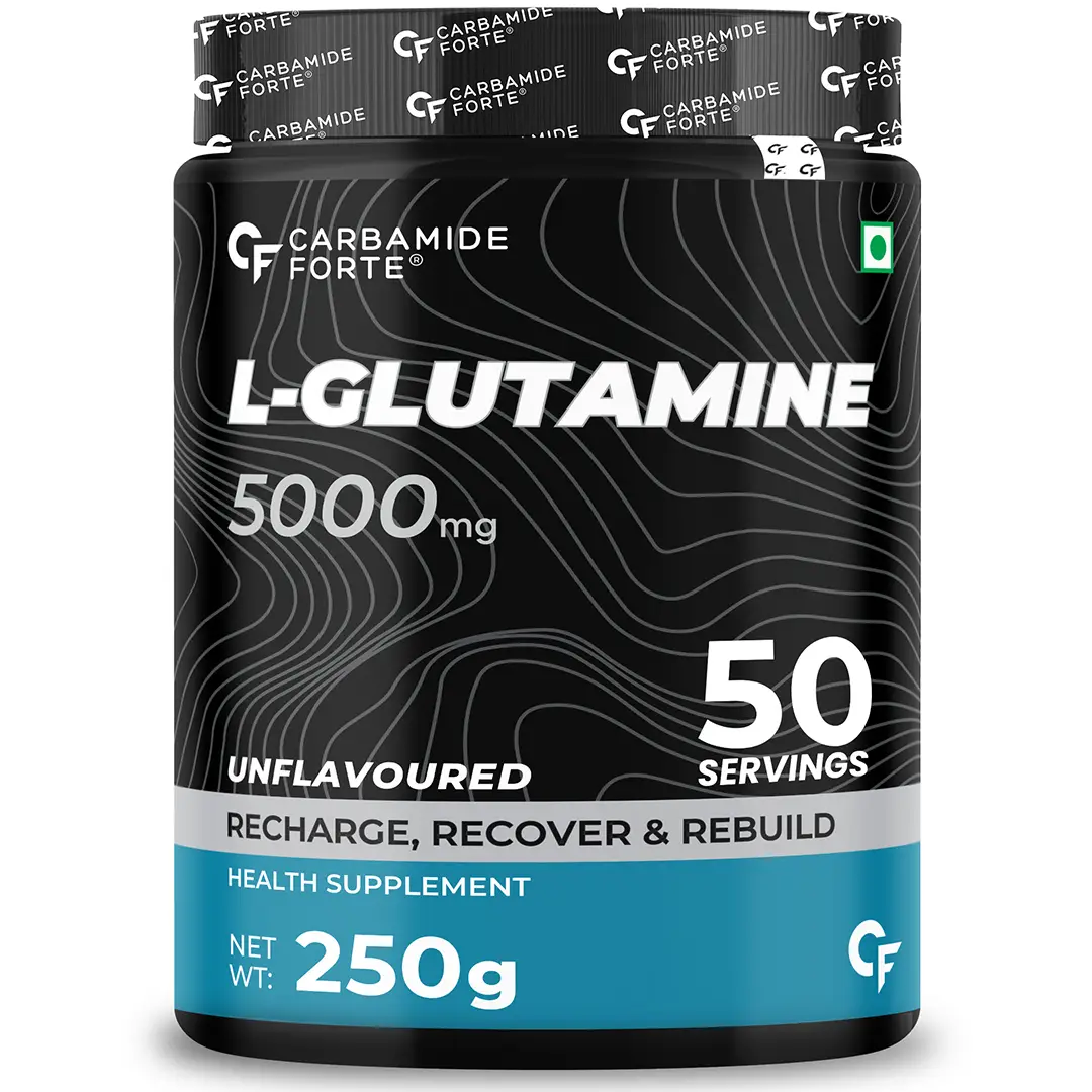 Carbamide Forte L Glutamine Powder 5000mg | L Glutamine Supplement for Men | Post Workout Muscle Recovery Supplements for Men - Unflavoured,250 gm