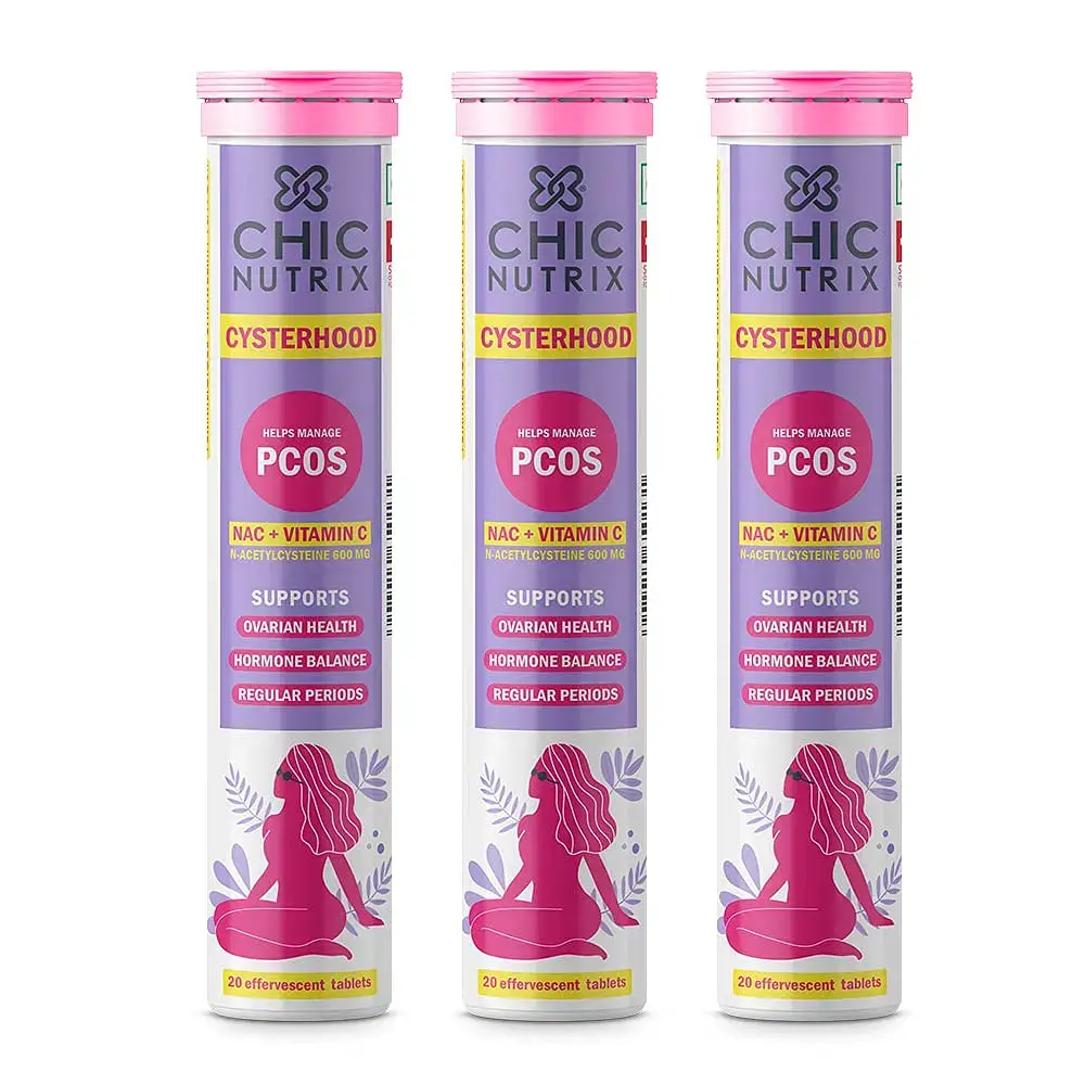 Chicnutrix Cysterhood with N-Acetylcysteine and Vitamin C for Weight Management In Pcos - Pack of 3 (60 Effervescent Tablets)