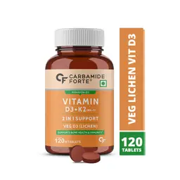 Carbamide Forte - Vitamin D3 K2 MK7 | Plant Based Veg Vitamin D3 Supplement Lichen Source with Vitamin K2 MK7 Menaquinone - 120 Veg Tablets icon