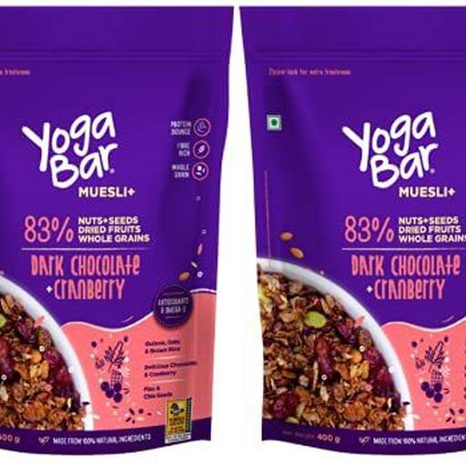 Yogabar Wholegrain Breakfast Muesli Combo Fruits, Nuts And Seeds Dark  Chocolate Cranberry 700G Each