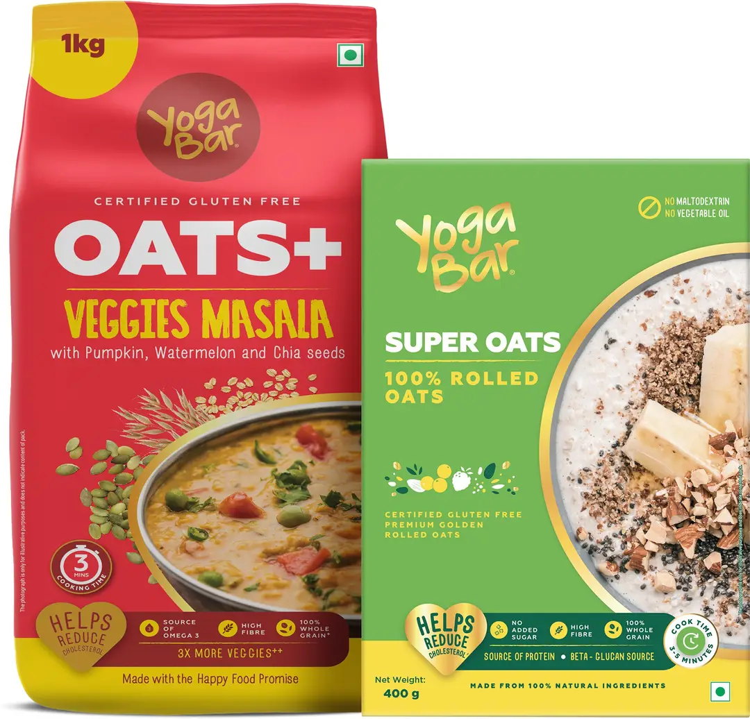 Yogabar - High Protein Veggies Masala Oats 1kg - Rolled Oats 400g - Combo pack (Veggies Masala Oats & Rolled Oats )