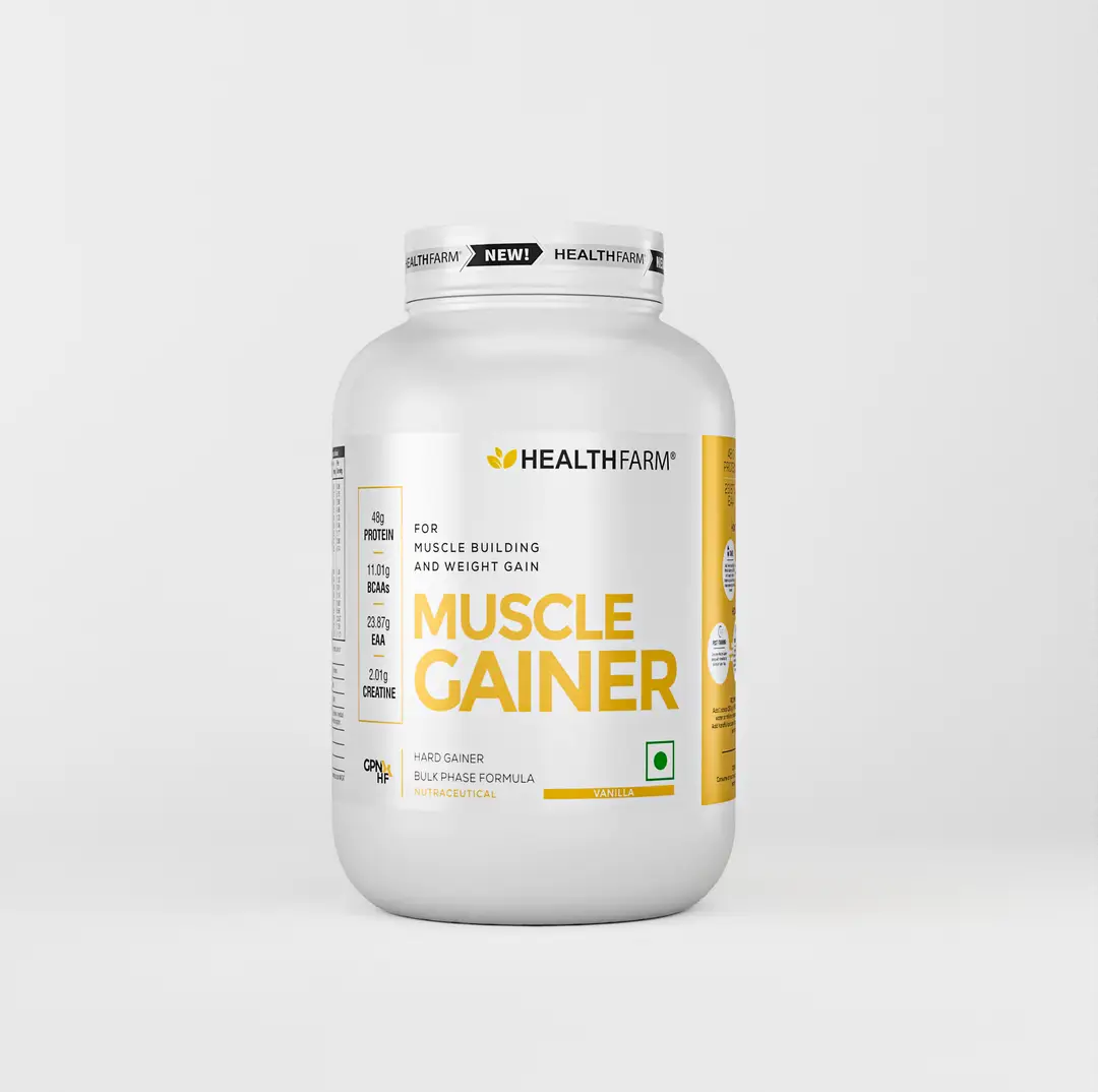 Healthfarm Muscle Gainer for Muscle Building and Weight Gain - Vanilla,1 Kg