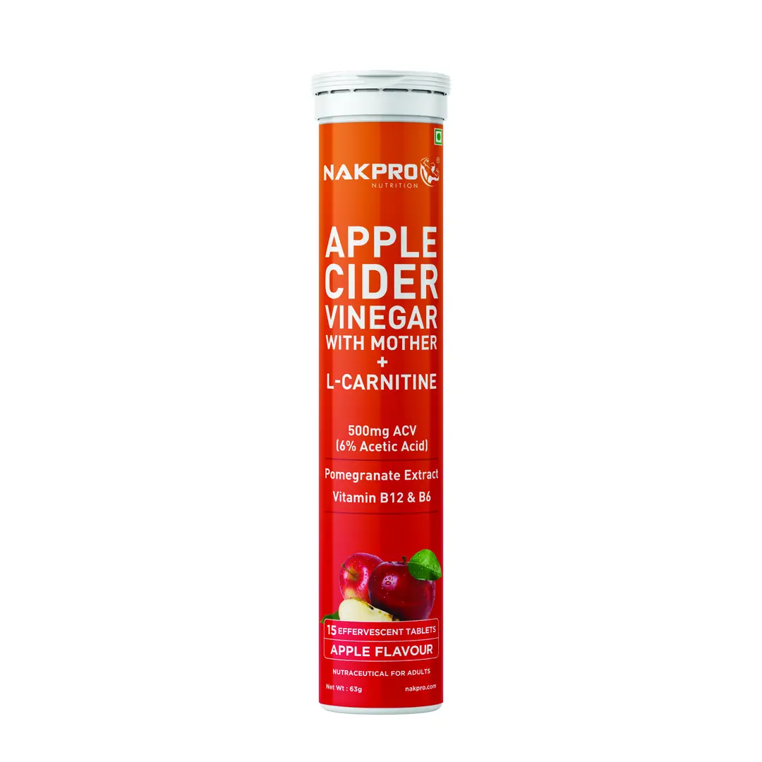 Nakpro Apple Cider Vinegar with Mother Vitamin B6, B12 for Weight Management - Pack of 1 (15 Effervescent Tablets)