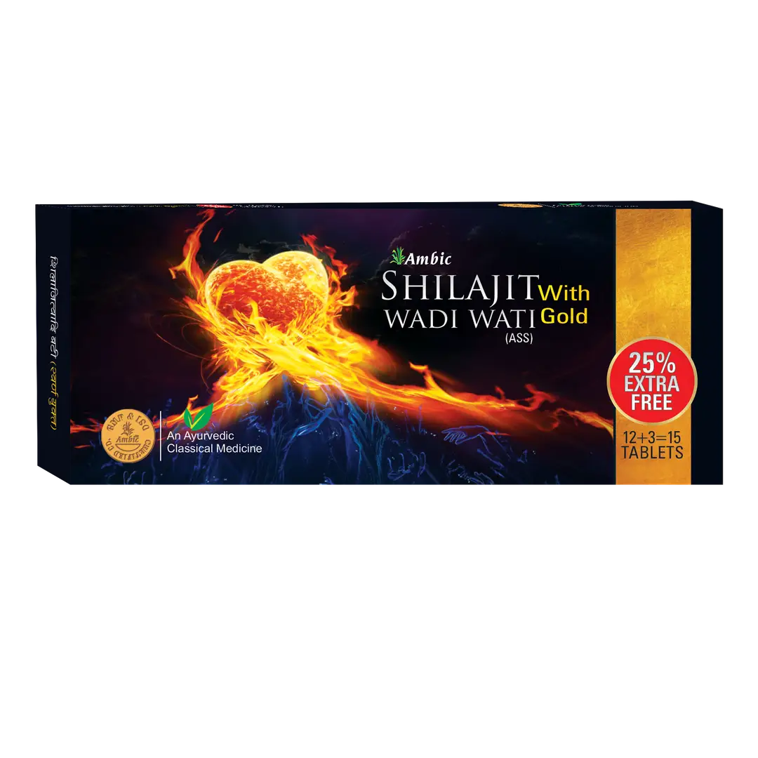 Ambic Wellness Shilajit Gold with Swarn (Gold) Bhasm for Strength and Immunity - Pack of 1 (15 Tablets)