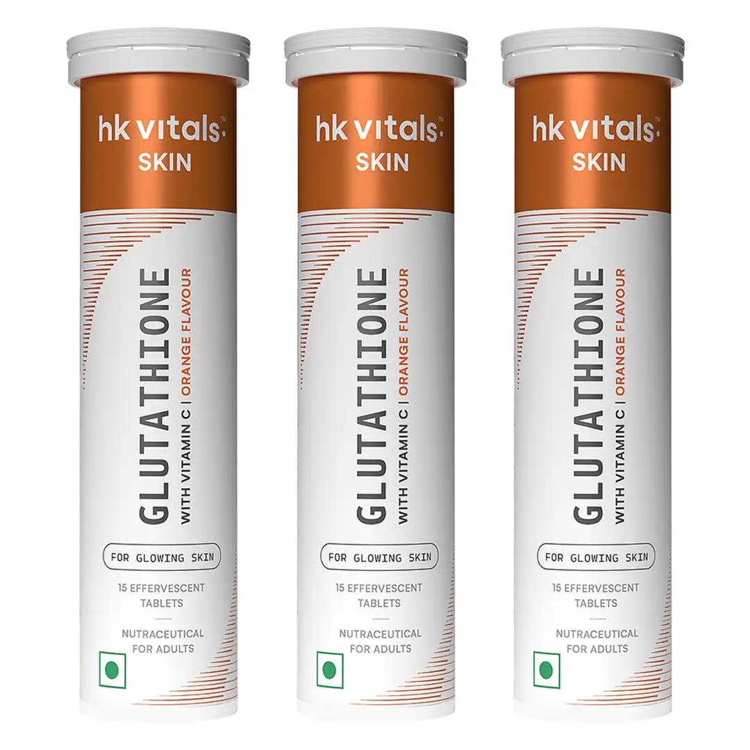 hk vitals Glutathione (Lemon, 15 Effervescent Tablets) | L-Glutathione Tablets with Vitamin C & E | For Skin Glow & Hydration - Mango,45 Effervescent Tablets