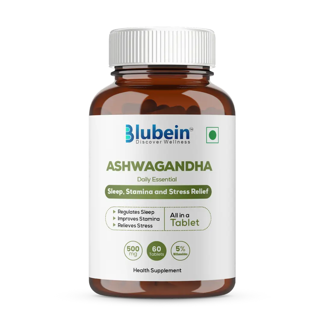Blubein - Ashwagandha - With Ashwagandha extract, Withanolides For Stress relief, Enhances wellness - Pack of 1 (60 Tablets)