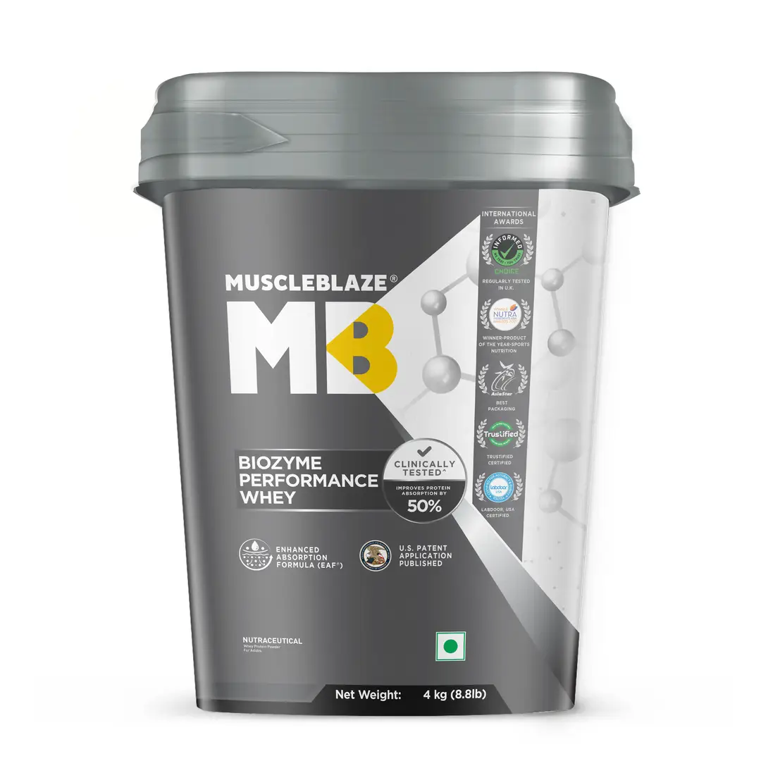MuscleBlaze Biozyme Performance Whey Protein - with Whey Protein Concentrate,  Cocoa Powder for Aiding in Lean Mass Gain - Triple Chocolate,8.81 lb