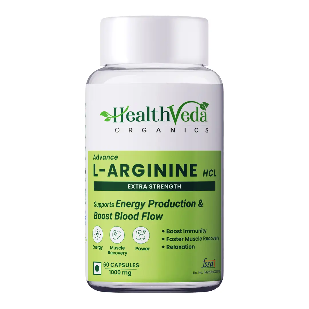 Health Veda Organics L Arginine 1000 mg with Chromium Picolinate for Muscle Growth, Stamina, Recovery, Immunity and Energy - Pack of 1 (60 Tablets)