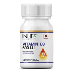INLIFE - Vitamin D3 600 IU Cholecalciferol Supplement with Coconut Oil for Better Absorption, For Men & Women, Immunity, Bone Health, Muscles - 60 Liquid Filled Capsules icon