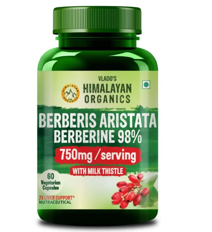 Vlado's Himalayan Organics Berberis Aristata Berberine 95% with Milk Thistle for Liver Health and Support - Pack of 1 (60 Capsules)