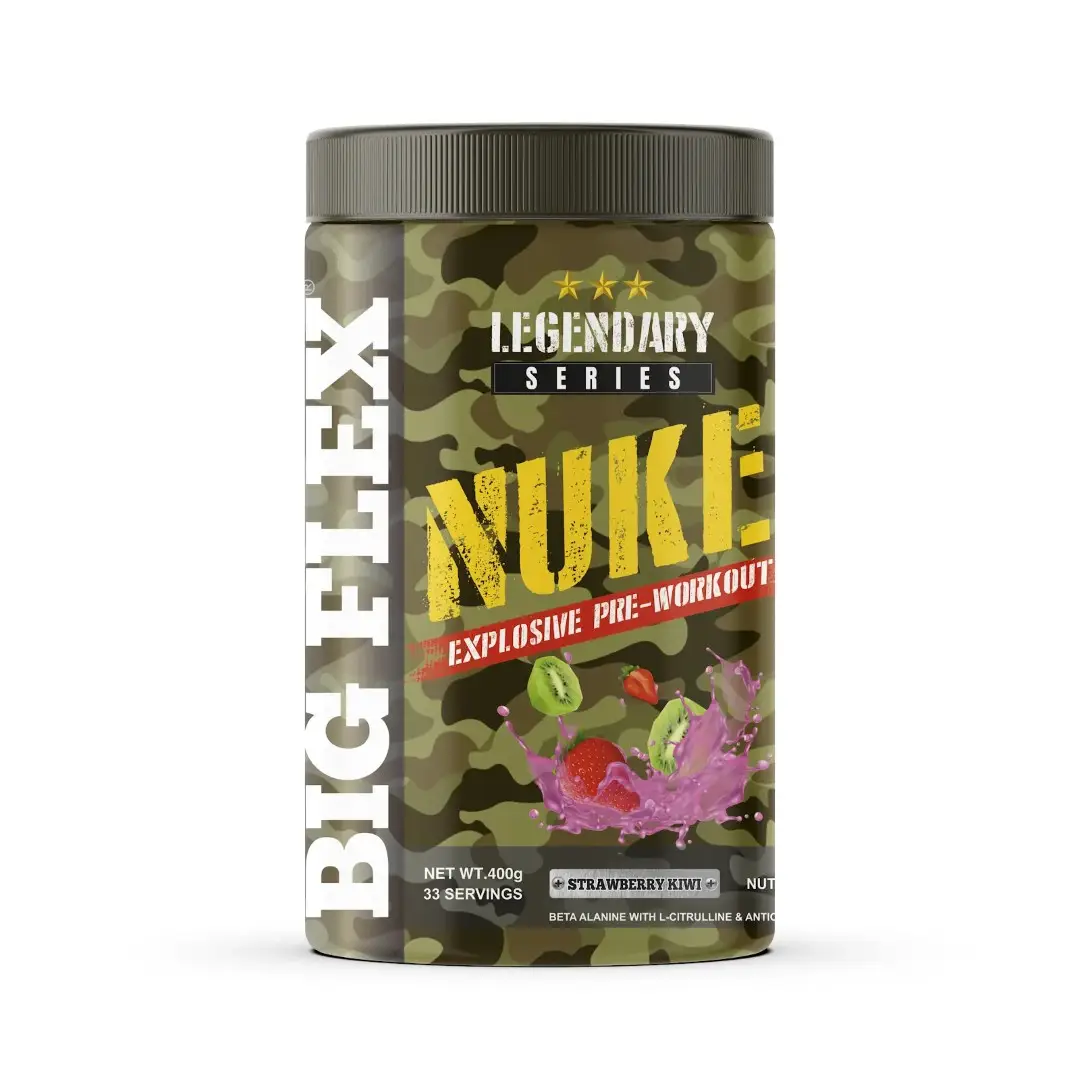 Bigflex Nuke Explosive Pre-Workout for Increased Strength and Focus - Strawberry Kiwi,400 gm