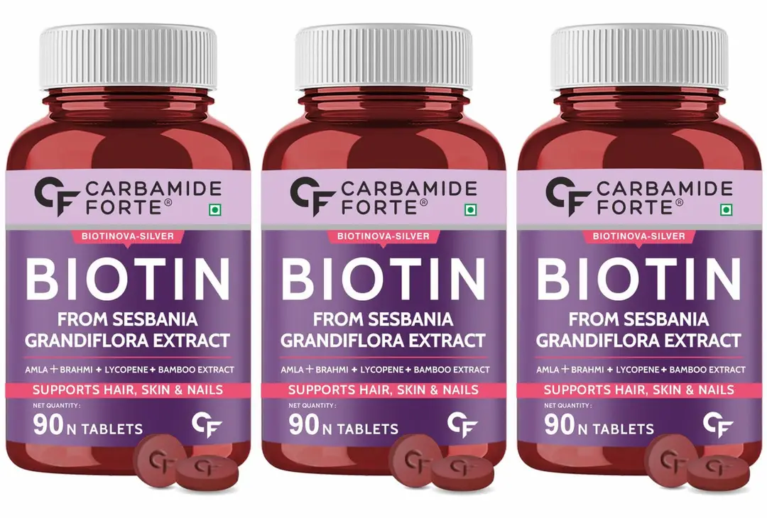 Carbamide Forte Biotin with Amla, Brahmi and Bamboo Extract for Hair Growth - Pack of 3 (270 Tablets)