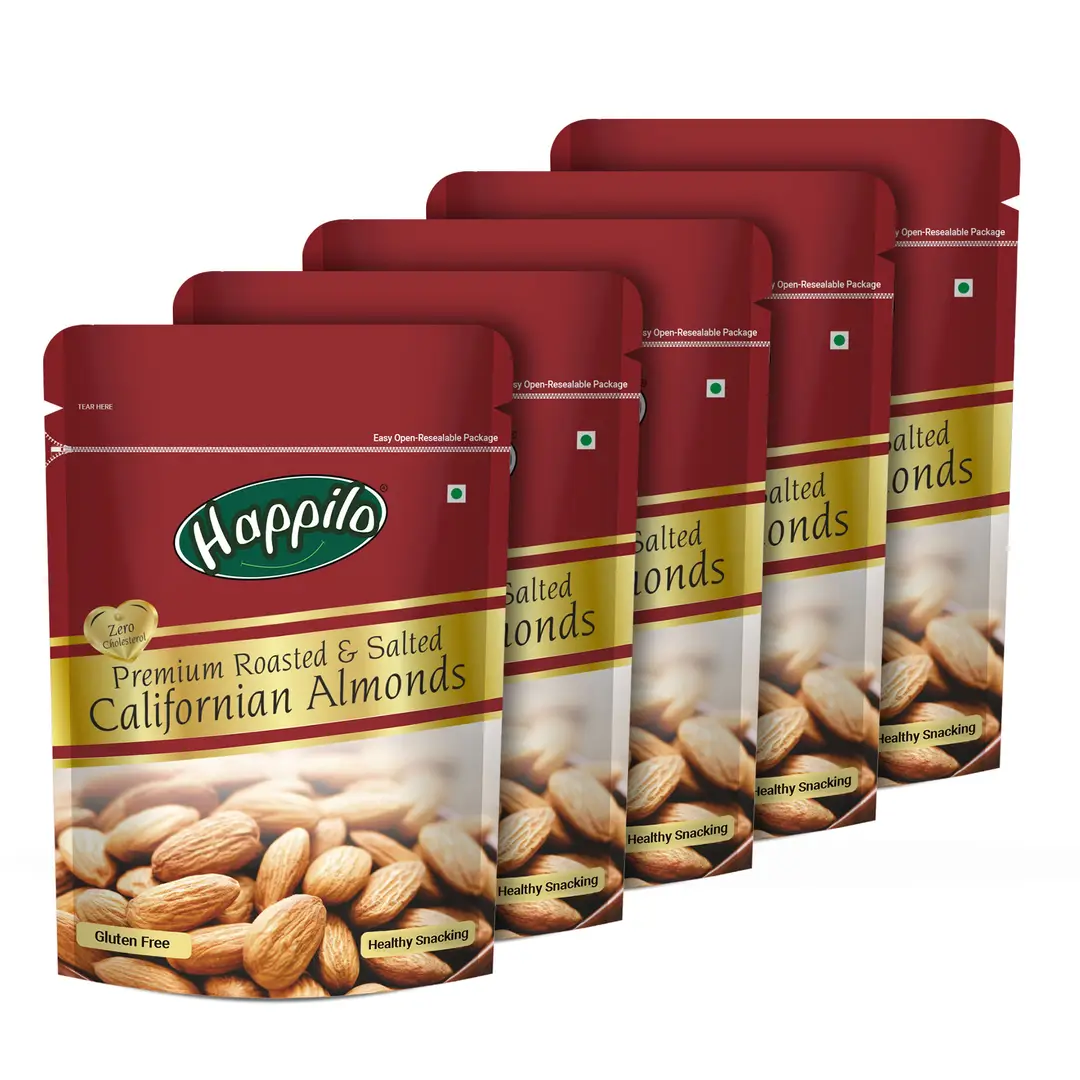 Happilo Premium Californian Almonds Roasted and Salted - Pack of 5 (1000 gm)