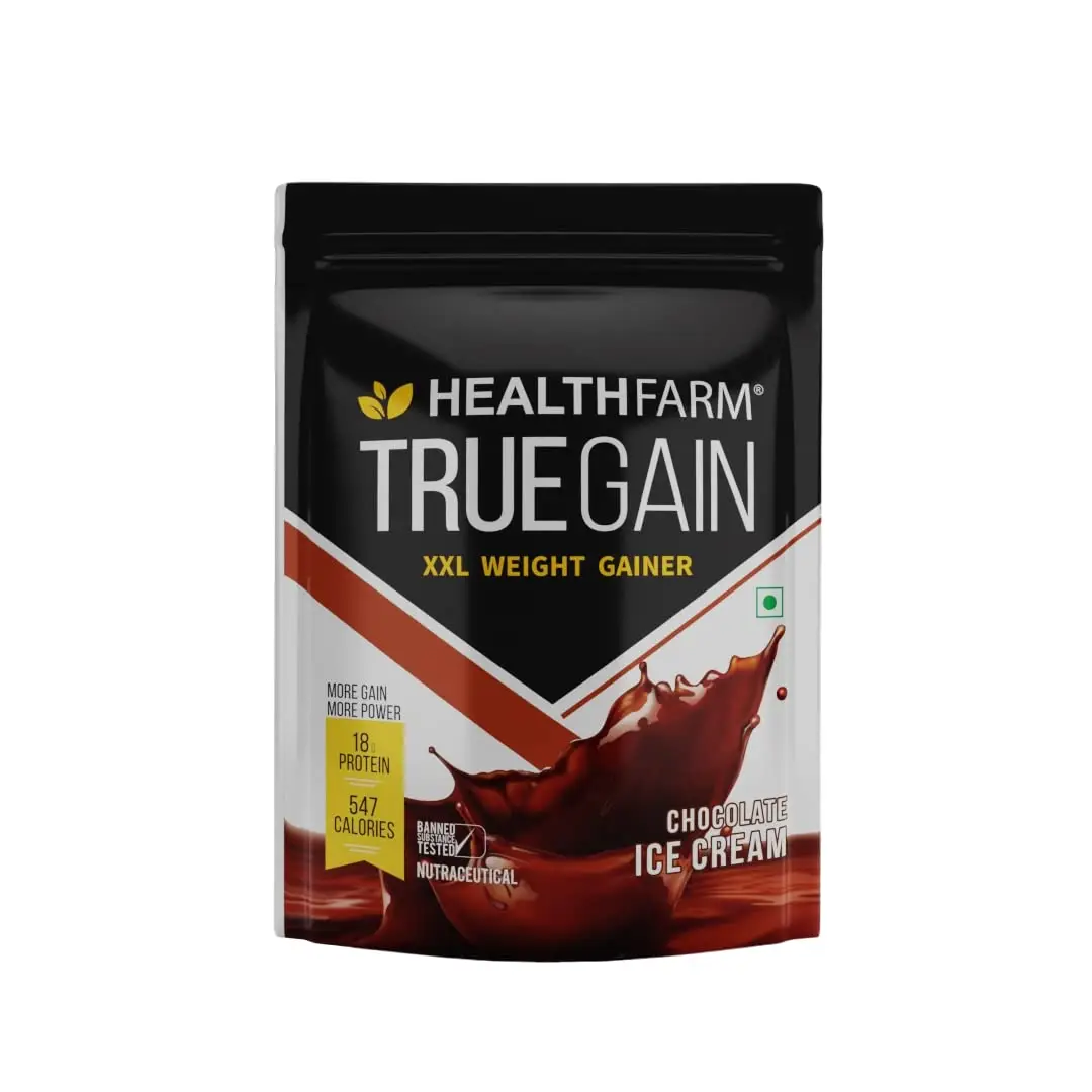 Healthfarm XXL True Gain Protein for Muscle Support and Muscle Mass Gain - Chocolate Ice cream,1 Kg