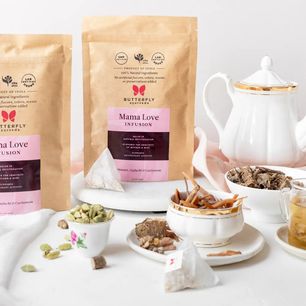 Butterfly Ayurveda - Mama Love Infusion - Helps boost the immunity of pregnant - 20 Tea Bags (40g) - Pack of1(20Tea Bags)